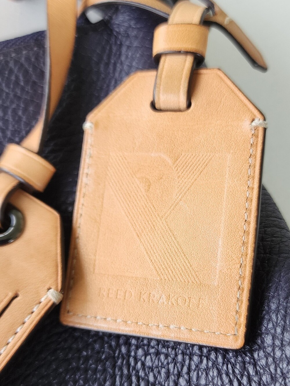 Reed Krakoff Navy Leather Shoulder Bag with Tan Accents - Picture 11 of 13